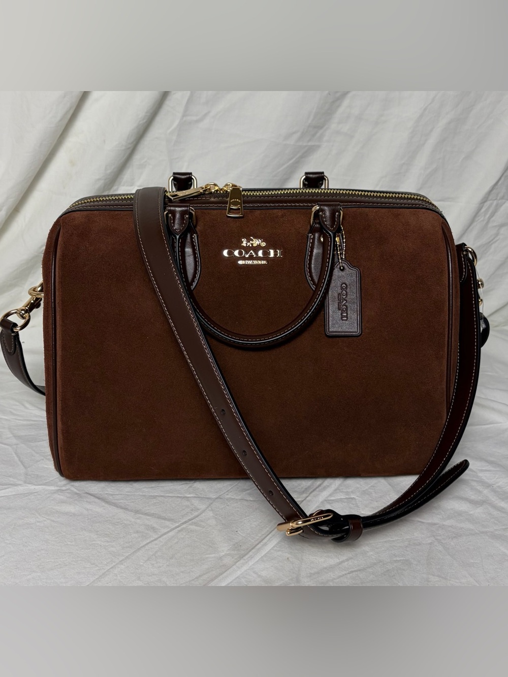 Coach Rowan Large Suede Satchel Brown CCC79 Crossbody EUC